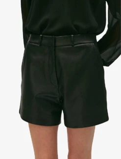 CLAUDIE PIERLOT Camille Mid-rise Straight-fit Leather Shorts -Reiss Shop R04190175 NOIRGRIS ALT04