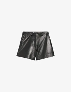 CLAUDIE PIERLOT Camille Mid-rise Straight-fit Leather Shorts