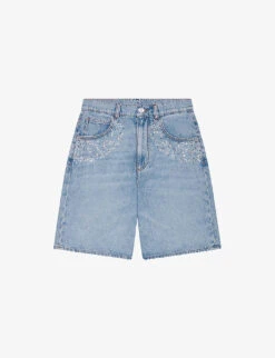 Maje Ietoile Rhinestone-embellished Flared Denim Shorts