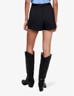 Maje Lupli Straight-fit Pleated Stretch-woven Shorts -Reiss Shop R04190255 NOIRGRIS ALT03