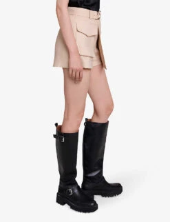 Maje Iosta Pocket-detail Asymmetric-hem Linen-blend Shorts -Reiss Shop R04190414 NATURELS ALT02