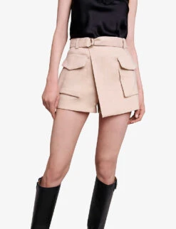 Maje Iosta Pocket-detail Asymmetric-hem Linen-blend Shorts -Reiss Shop R04190414 NATURELS ALT04