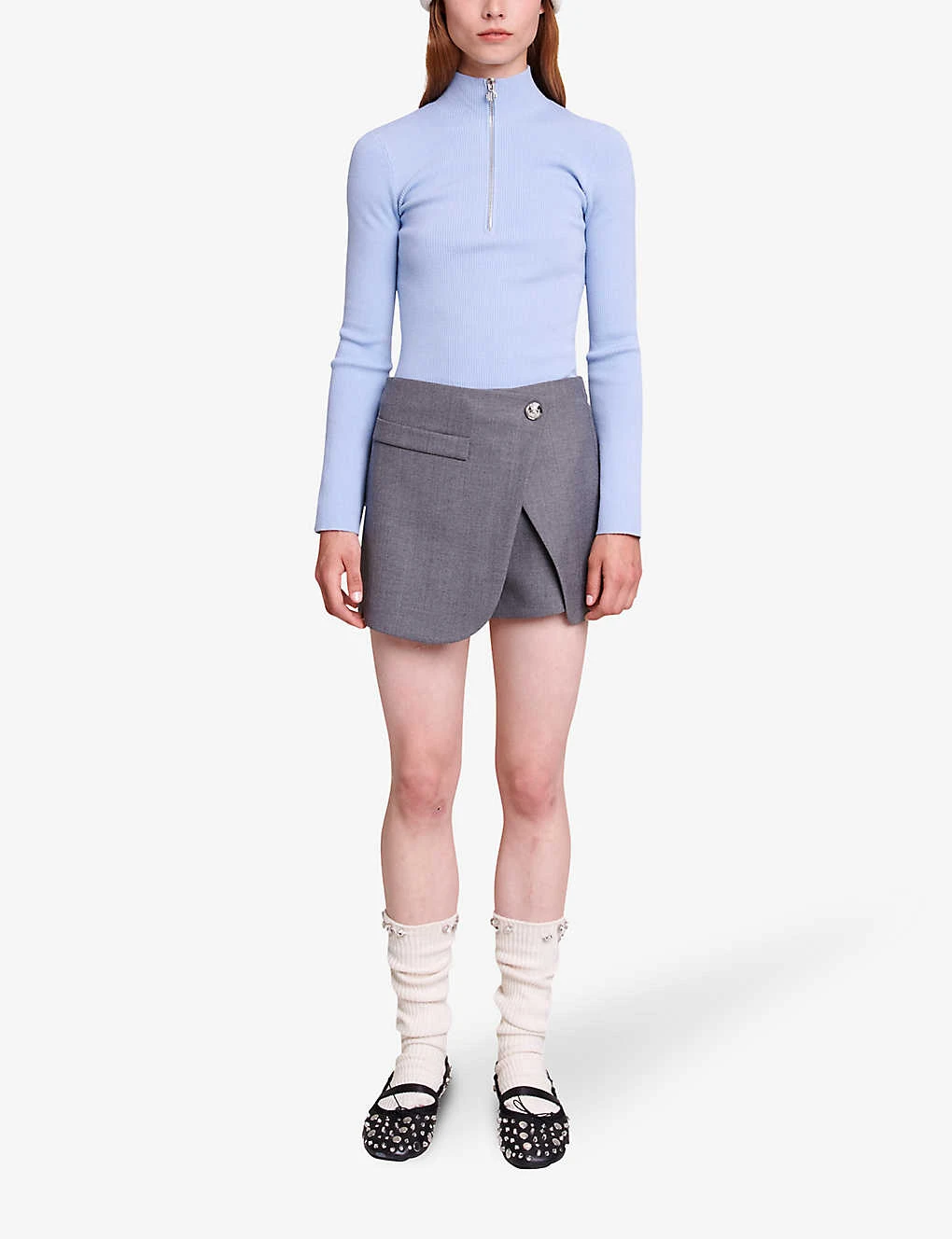 Maje Ipimanete Wrap Over-panel Stretch-woven Shorts 2 Maje Ipimanete Wrap Over-panel Stretch-woven Shorts - Image 2