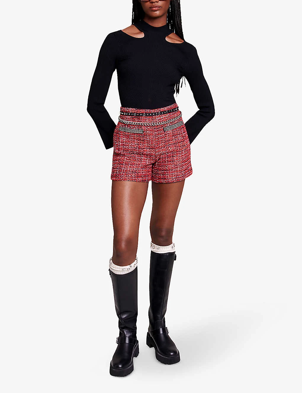 Maje Italete Chain-embellished Tweed Shorts 2 Maje Italete Chain-embellished Tweed Shorts - Image 2