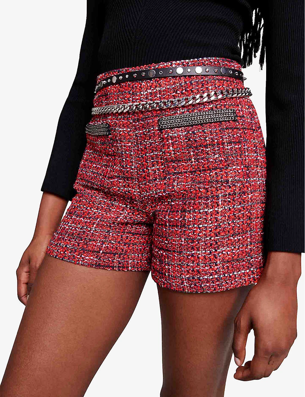 Maje Italete Chain-embellished Tweed Shorts 5 Maje Italete Chain-embellished Tweed Shorts - Image 5