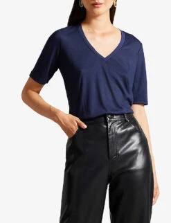 Ted Baker Kerika V-neckline Short-sleeve Woven T-shirt 6 Ted Baker Kerika V-neckline Short-sleeve Woven T-shirt -Reiss Shop R04190972 NAVY ALT02