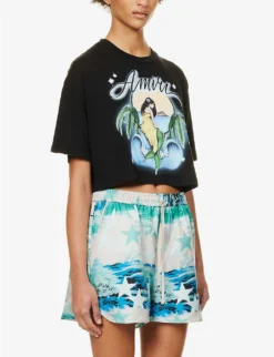 Amiri Mermaid Cropped Cotton-jersey T-shirt -Reiss Shop R04191413 BLACK ALT02