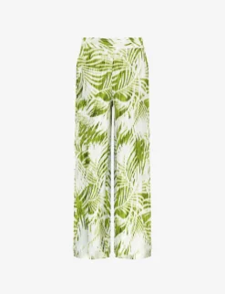 Palm-print Wide-leg High-rise Crepe-woven Trousers