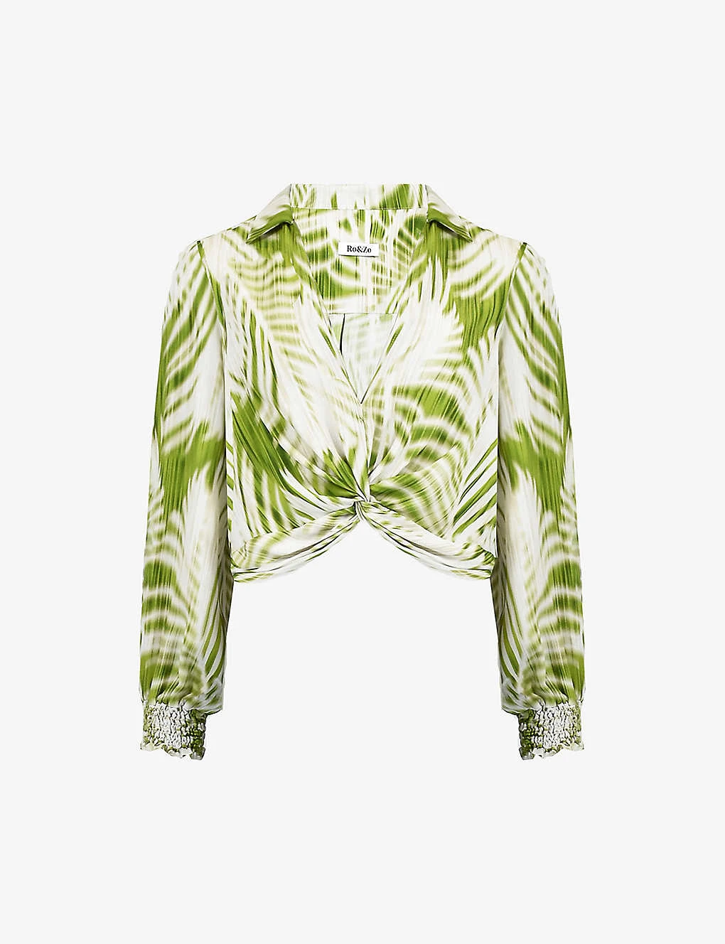 Palm-print Cropped Crepe-woven Shirt 1 Palm-print Cropped Crepe-woven Shirt
