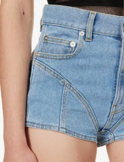 Mugler Crystal-embellished Mid-rise Stretch-denim Shorts -Reiss Shop R04192667 LIGHTBLUE ALT05