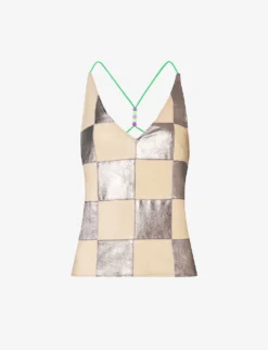 Lulu V-neck Check-pattern Upcycled Top