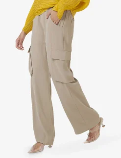 High-rise Leg-pocket Crepe Cargo Trousers -Reiss Shop R04194009 STONE ALT02