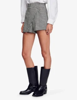 Sandro Lounie Houndstooth Stretch-woven Shorts -Reiss Shop R04194616 NOIRGRIS ALT02