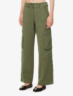 ME AND EM Twill Wide-leg Mid-rise Cotton-blend Cargo Trousers -Reiss Shop R04194861 WASHEDAUTUMNOLIVE ALT02