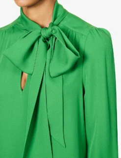 ME AND EM Shirred-trim Self-tie Silk Blouse -Reiss Shop R04194877 RAINFORESTGREEN ALT04