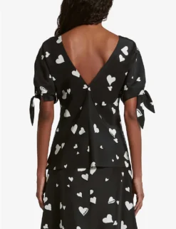 Marni Heart-print Bow-sleeve Silk Top -Reiss Shop R04196575 BLACK ALT03