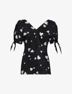 Marni Heart-print Bow-sleeve Silk Top