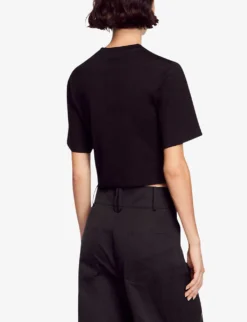 Sandro Rhinestone-applique Bustier Cotton T-shirt -Reiss Shop R04197710 NOIRGRIS ALT03