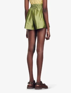 Sandro Egypte Elasticated-waist Wide-leg Satin Shorts 8 Sandro Egypte Elasticated-waist Wide-leg Satin Shorts -Reiss Shop R04197731 VERTS ALT03