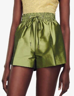 Sandro Egypte Elasticated-waist Wide-leg Satin Shorts 9 Sandro Egypte Elasticated-waist Wide-leg Satin Shorts -Reiss Shop R04197731 VERTS ALT04