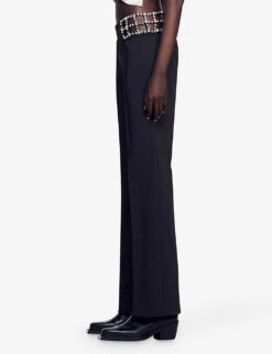 Sandro Duchamp High-rise Rhinestone-panel Stretch-woven Trousers -Reiss Shop R04197746 NOIRGRIS ALT02