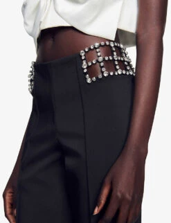 Sandro Duchamp High-rise Rhinestone-panel Stretch-woven Trousers -Reiss Shop R04197746 NOIRGRIS ALT04