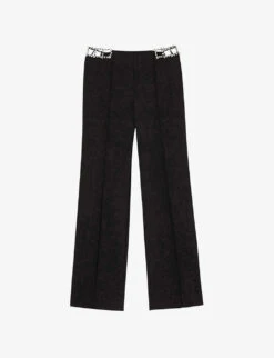 Sandro Duchamp High-rise Rhinestone-panel Stretch-woven Trousers