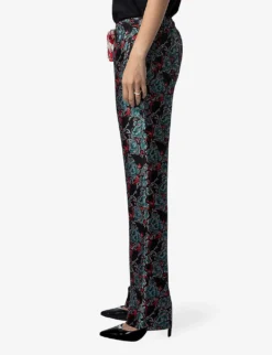 Zadig & Voltaire Pomy Floral-jacquard Straight-leg Mid-rise Woven Trousers -Reiss Shop R04198979 NOIR ALT02