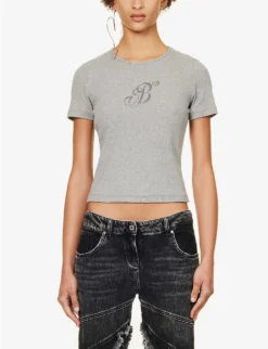 Blumarine Wingback Rhinestone-embellished Stretch-cotton T-shirt -Reiss Shop R04199732 SHARK ALT02