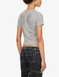 Blumarine Wingback Rhinestone-embellished Stretch-cotton T-shirt -Reiss Shop R04199732 SHARK ALT03