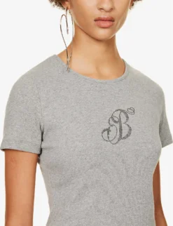 Blumarine Wingback Rhinestone-embellished Stretch-cotton T-shirt -Reiss Shop R04199732 SHARK ALT04