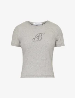 Blumarine Wingback Rhinestone-embellished Stretch-cotton T-shirt