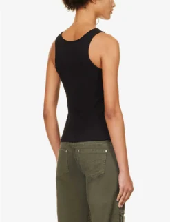 Blumarine Logo Rhinestone-embellished Stretch-cotton Top -Reiss Shop R04199734 NERO ALT03