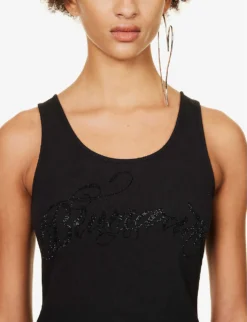 Blumarine Logo Rhinestone-embellished Stretch-cotton Top -Reiss Shop R04199734 NERO ALT04