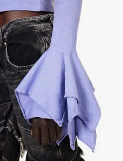 Blumarine Brand-print Ruffled-cuff Slim-fit Cotton-jersey T-shirt -Reiss Shop R04199735 ULTRAVIOLETDAL ALT04