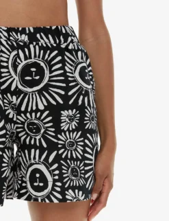 Whistles Sunman Graphic-print Elasticated-band Linen Cotton-blend Shorts -Reiss Shop R04200353 MONOCHROME ALT04