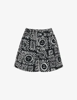 Whistles Sunman Graphic-print Elasticated-band Linen Cotton-blend Shorts