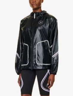 Adidas By Stella Mccartney Brand-print Relaxed-fit Recycled-polyester Hooded Jacket -Reiss Shop R04201649 BLACKPURPLEGLOW ALT02