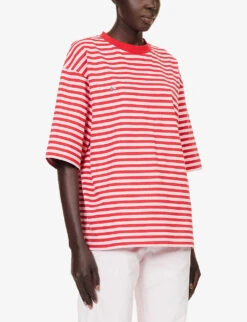 Stripe-pattern Brand-embroidered Recycled-cotton T-shirt -Reiss Shop R04202683 RED ALT02