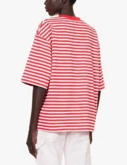 Stripe-pattern Brand-embroidered Recycled-cotton T-shirt -Reiss Shop R04202683 RED ALT03