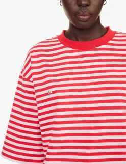 Stripe-pattern Brand-embroidered Recycled-cotton T-shirt -Reiss Shop R04202683 RED ALT04