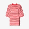 Stripe-pattern Brand-embroidered Recycled-cotton T-shirt