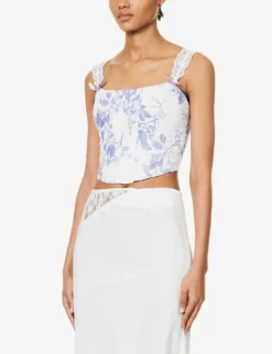 Brigitta Floral-pattern Boned Linen Top 7 Brigitta Floral-pattern Boned Linen Top -Reiss Shop R04203300 LUPINE ALT02