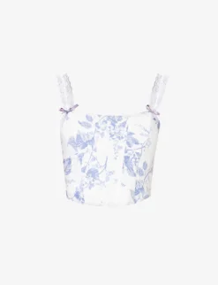 Brigitta Floral-pattern Boned Linen Top