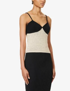 April V-neck Contrast-cups Organic-cotton Top -Reiss Shop R04203306 OATMEALBLACK ALT02