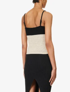 April V-neck Contrast-cups Organic-cotton Top -Reiss Shop R04203306 OATMEALBLACK ALT03