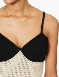 April V-neck Contrast-cups Organic-cotton Top -Reiss Shop R04203306 OATMEALBLACK ALT04