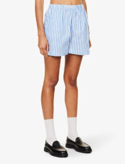 SR Sport Striped High-rise Cotton-poplin Shorts -Reiss Shop R04205002 ATLANTIC ALT02