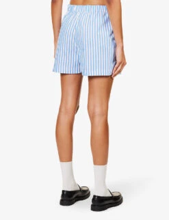 SR Sport Striped High-rise Cotton-poplin Shorts -Reiss Shop R04205002 ATLANTIC ALT03