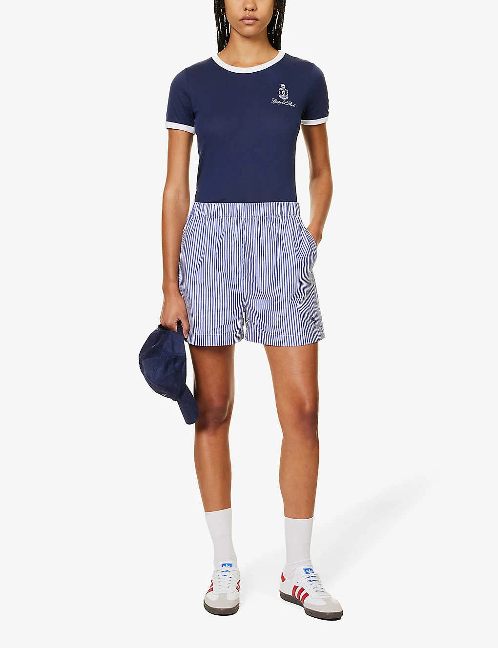 SRC-embroidered Striped High-rise Cotton-poplin Shorts 2 SRC-embroidered Striped High-rise Cotton-poplin Shorts - Image 2